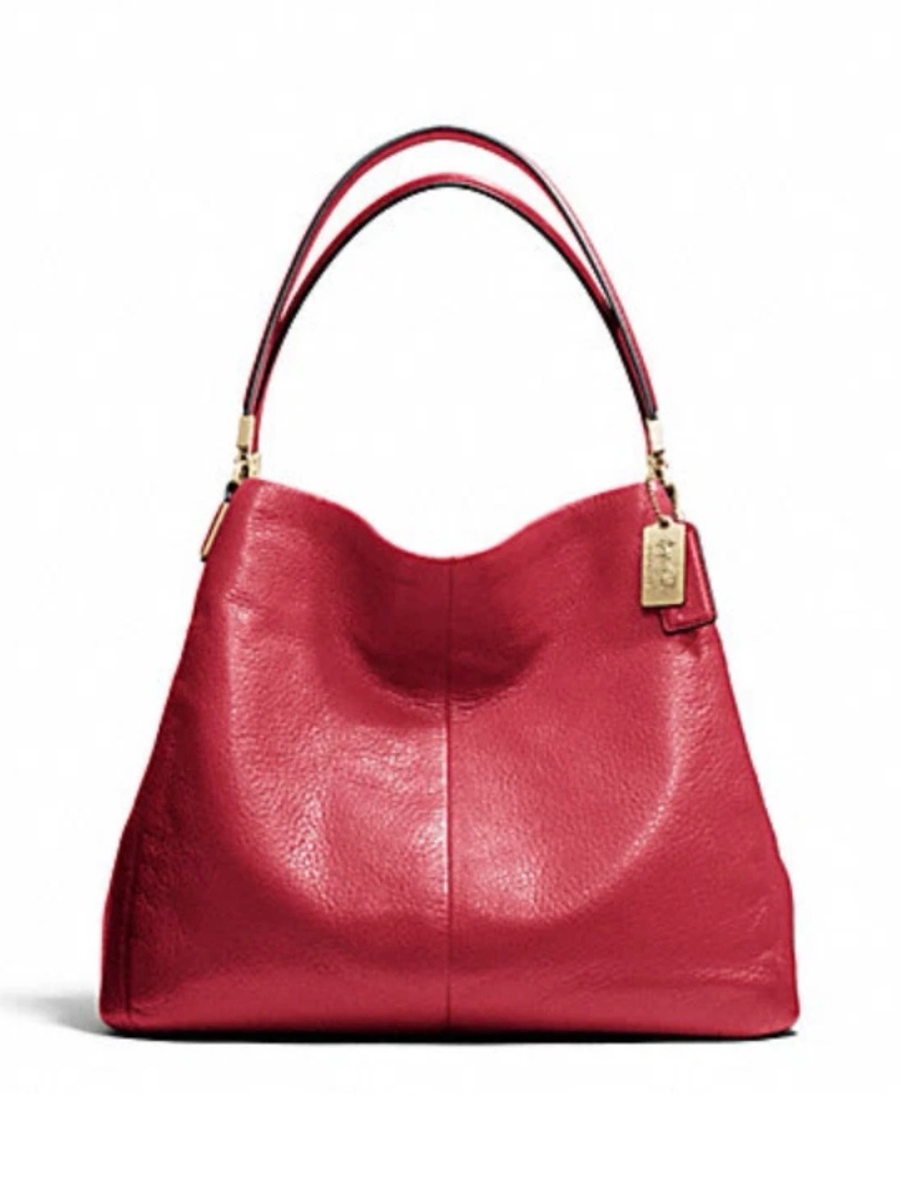 Coach Madison Phoebe Pebbled Leather Shoulder Bag Red Gold Hardware
